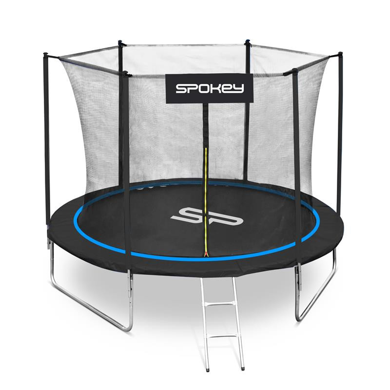 Spokey JUMPER Trampolína černo-modrá, průměr 244 cm, vč. ochranné sítě a žebříku