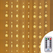 LED světelný závěs Hvězdy - 2x1,1m, 136LED, 8 funkcí, ovladač, IP44, teplá bílá