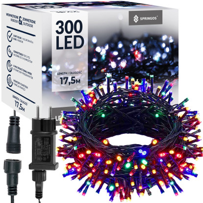 LED světelný řetěz - 17,5m, 300LED, 8 funkcí, IP44, multicolor