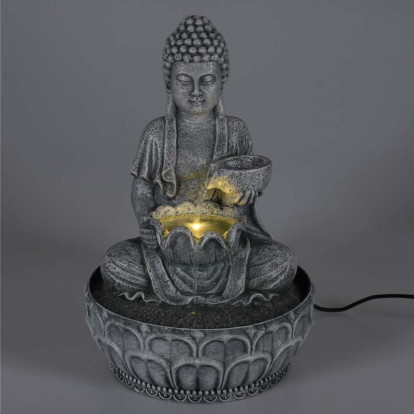 Fontána pokojová s LED osvětlením 29 cm Budha černá