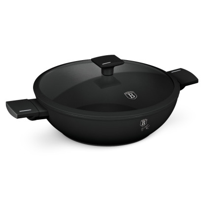 BERLINGERHAUS Pánev WOK s titanovým povrchem a poklicí 30 cm Matte Black Collection BH-8182